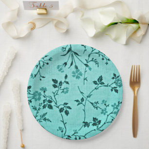 Assiettes En Carton Modèle floral turquoise