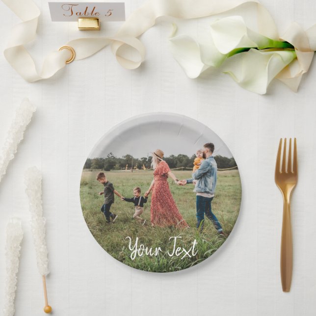 Assiettes En Carton Modèle photo et texte personnalisé (Mariage)
