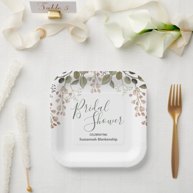 Assiettes En Carton Modèle simple de Fête des mariées Floral supérieur (Mariage)