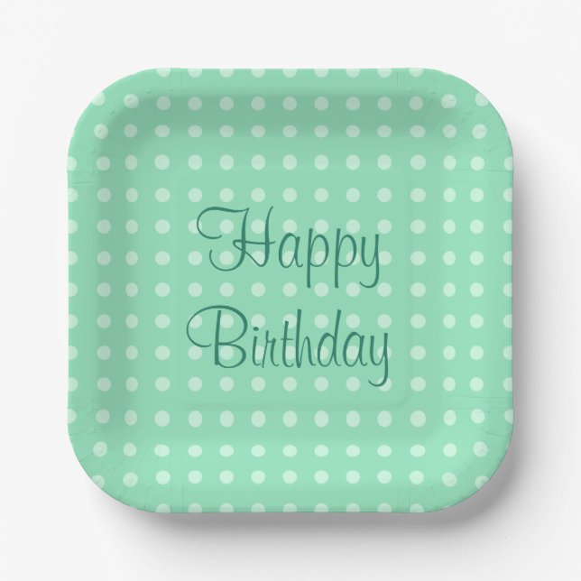 Assiettes En Carton Modèle vert menthe tendance Texte Joyeux Anniversa (Recto)