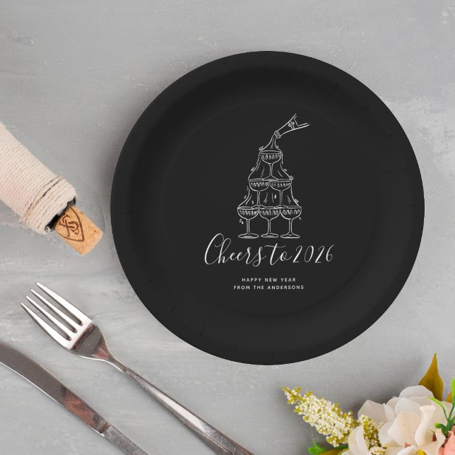 Assiettes En Carton Modern Black New Years Eve Party Paper Plate (Créateur téléchargé)