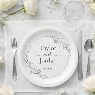 Assiettes En Carton Modern Botanical Wedding Custom | Minimalist