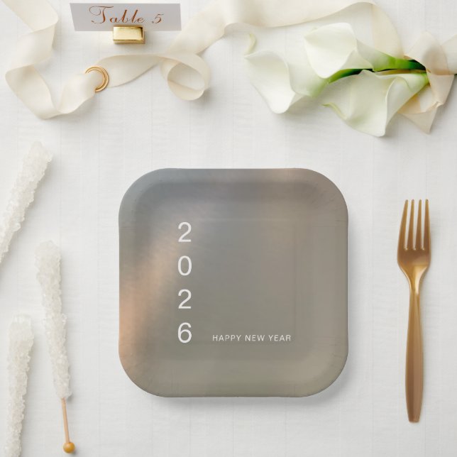 Assiettes En Carton Modern Brushed Metal Custom Happy New Year Party (Mariage)