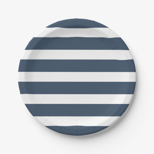 Assiettes En Carton Modern Chic Navy Bleu Bleu Bande fête d'anniversai (Devant)
