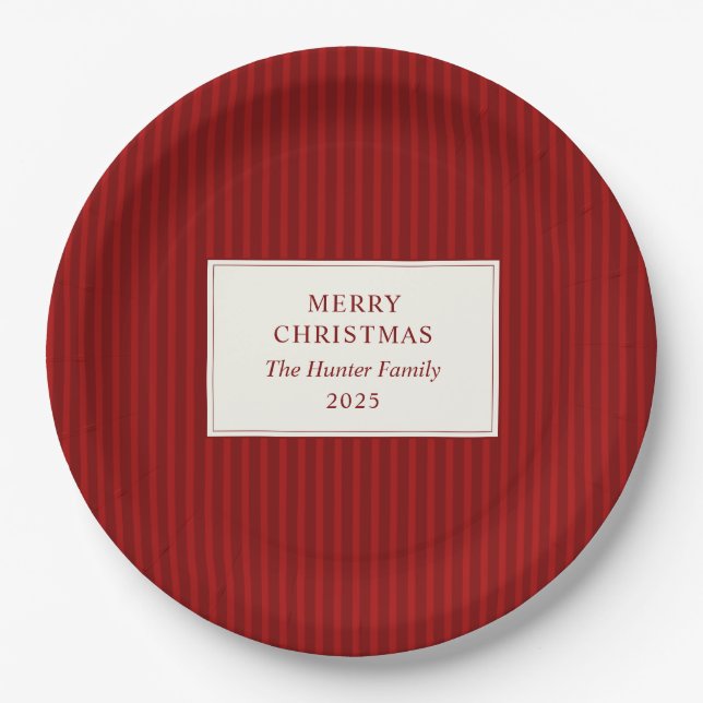 Assiettes En Carton Modern Christmas Minimal Holiday Red Stripes (Devant)