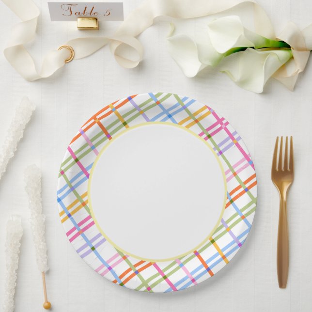Assiettes En Carton Modern Colorful Plaid Baby Shower Theme Yellow (Mariage)