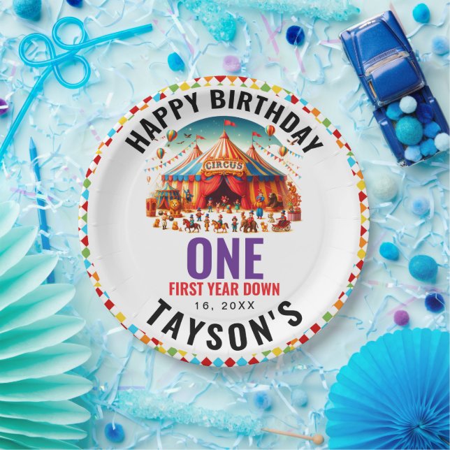 Assiettes En Carton Modern Cute Circus Carnival 1st Birthday (Fête)