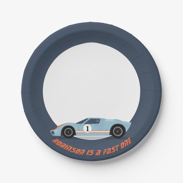 Assiettes En Carton Modern Fast One Race Car Boy 1er anniversaire (Devant)