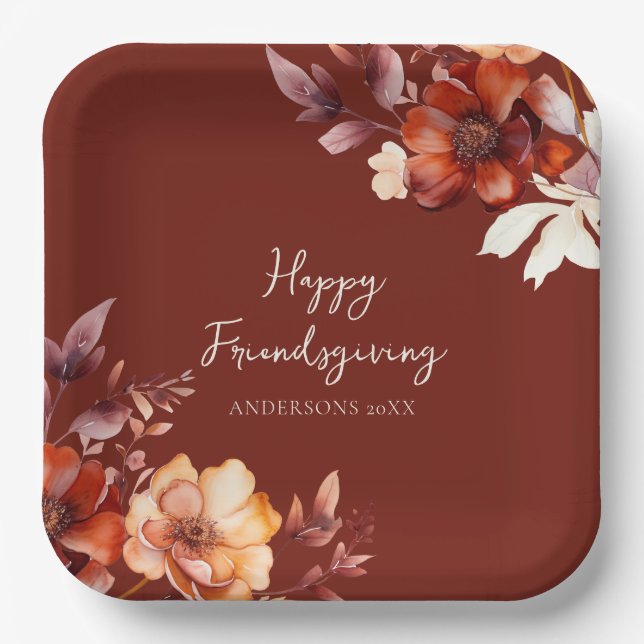Assiettes En Carton Modern Floral Friendsgiving  (Recto)