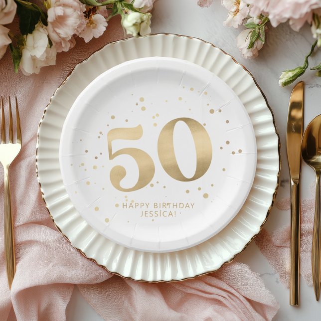 Assiettes En Carton Modern Gold Glitter 50th Fifty Birthday (Créateur téléchargé)