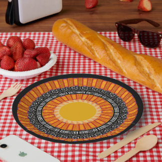Assiettes En Carton Modern Mudcloth Kente Print Paper Plate