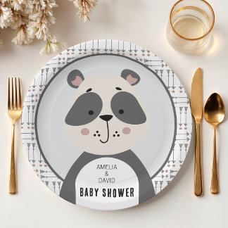 Assiettes En Carton Modern Panda Neutral Baby Shower Table