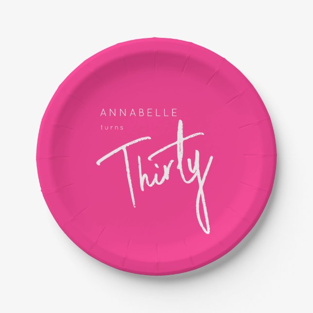Assiettes En Carton Modern Pink 30e Trente-trentième anniversaire fête (Devant)