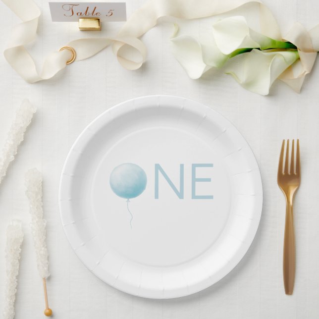 Assiettes En Carton Modern Soft Blue Balloon Boy 1st Birthday Party (Mariage)