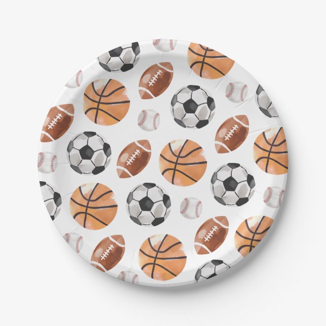 Assiettes En Carton Modern Sports Birthday Party (Devant)