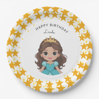 Assiettes En Carton Modern Star and Disney Princess Birthday gold