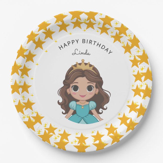 Assiettes En Carton Modern Star and Disney Princess Birthday gold (Devant)