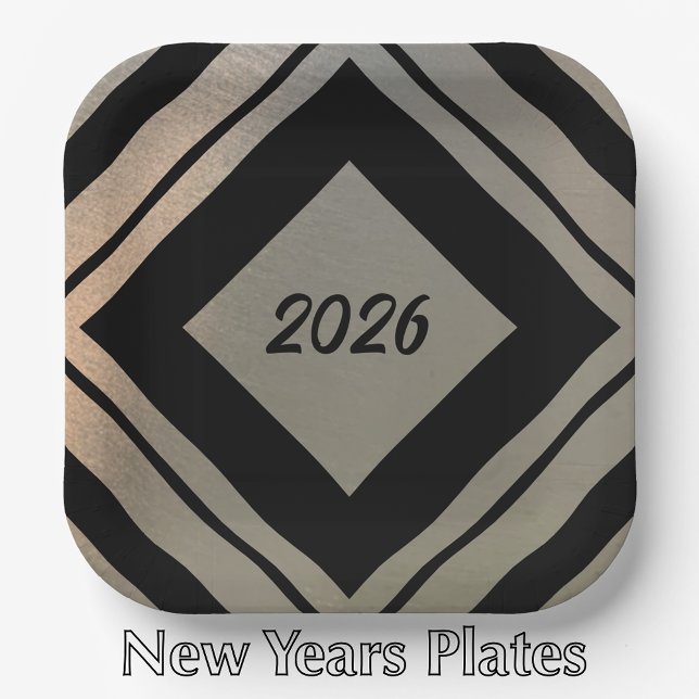 Assiettes En Carton Modern Stylish Brushed Metal 2026 New Years Party (Stylish custom New Year’s party paper plates. Modern Faux brushed metal and black custom script)