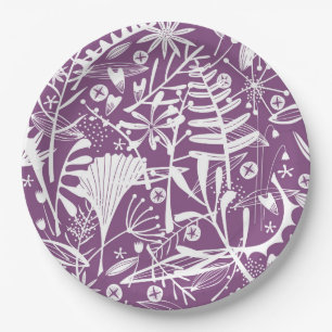 Assiettes En Carton Moderne Botatanique Floral Purple