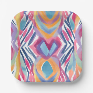 Assiettes En Carton Moderne Coloré Contemporain   Aquarelle Brillante