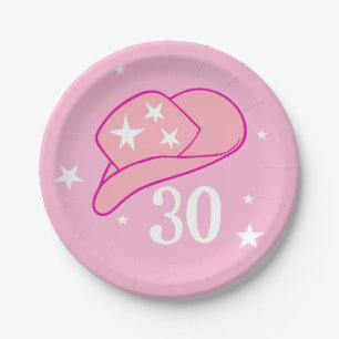 Assiettes En Carton Moderne Cowgirl Western Casquette rose 30 Annivers