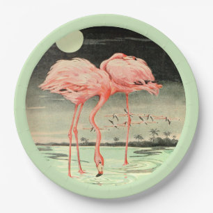 Assiettes En Carton Moderne Cute Vintage Rose Bird Flamant rose et Lun