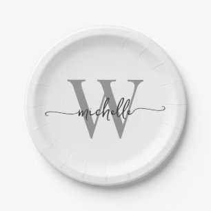 Assiettes En Carton Moderne écriture personnalisée de nom de monogramm