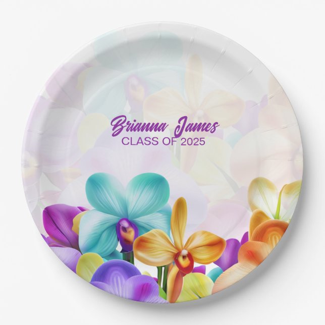 Assiettes En Carton Moderne, Élégant, Colorful Orchids Plaques en papi (Devant)