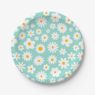Assiettes En Carton Moderne Flat Graphic Daisy Robin's Egg Blue