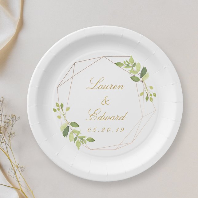 Assiettes En Carton Moderne Géométrique de la verdure Mariage personna (Créateur téléchargé)