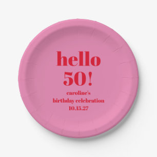 Assiettes En Carton Moderne Gras brillant rose rouge 50e anniversaire 