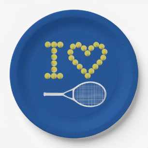 Assiettes En Carton Moderne I Love Tennis Blue