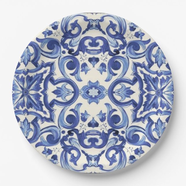 Assiettes En Carton Moderne Italien Bleu La Dolce vita Plaque de papie (Devant)
