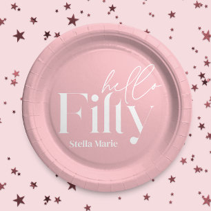 Assiettes En Carton Moderne minimaliste rose girly simple 50e annivers