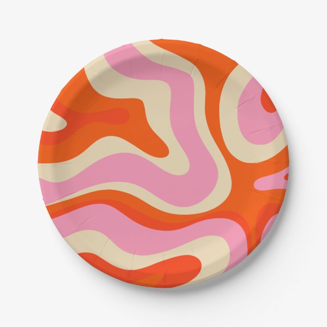 Assiettes En Carton Moderne Retro Liquid Swirl Motif Abstrait rose (Devant)