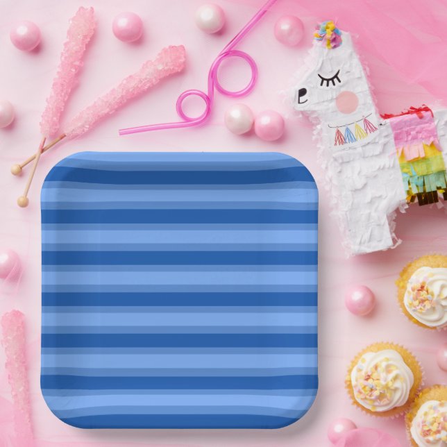 Assiettes En Carton Moderne simple bande à deux tons bleu géométrique  (Fête)