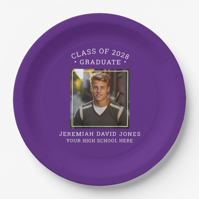 Assiettes En Carton Moderne Simple Purple et Blanc Photo Graduation (Devant)
