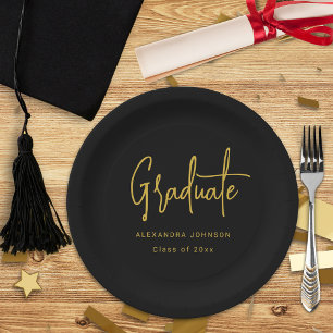 Assiettes En Carton Moderne tendance Gold Script Graduation Party Cust