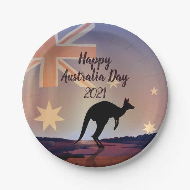 Assiettes En Carton Modifier le drapeau texte Kangaroo Australia Day 7 (Devant)
