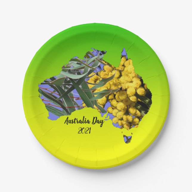 Assiettes En Carton Modifier le texte Australie Jour Gum Leaf Wattle 7 (Devant)