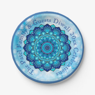 Assiettes En Carton Modifier le texte correspondant Diwali Blue 7" Pla