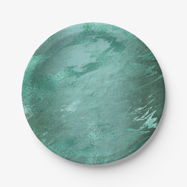 Assiettes En Carton Molten Jade | Marbre de luxe Emerald Green (Devant)