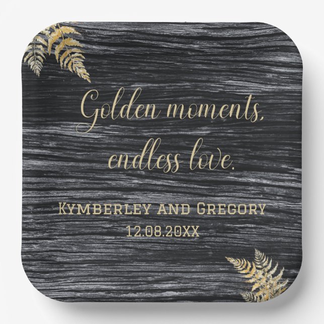 Assiettes En Carton Moments d'or rustique moderne Mariage d'amour sans (Recto)
