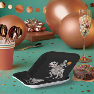 Assiettes En Carton Momie à cheval sur un squelette Dinosaure T rex Ha