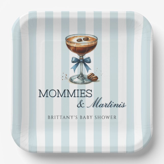Assiettes En Carton Mommies and Martinis Blue Bow Boy Baby shower (Recto)