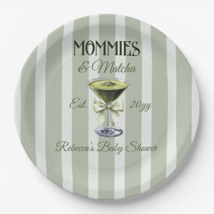 Assiettes En Carton Mommies et Baby shower Matcha Olive Green Bow