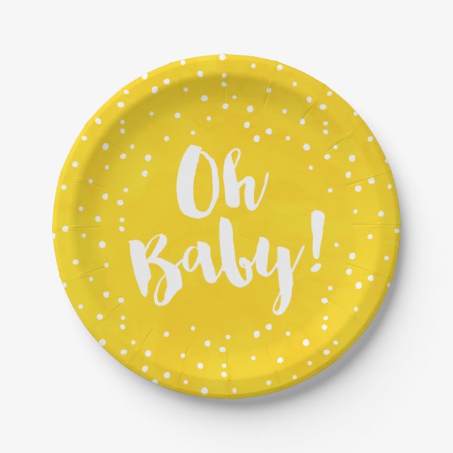 Assiettes En Carton Mon bébé Baby shower d'aquarelle jaune (Devant)