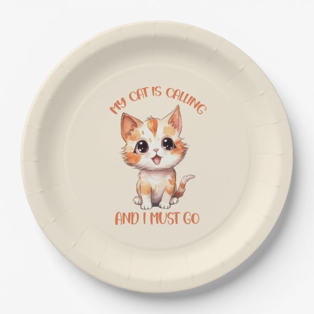 Assiettes En Carton Mon Chat Appelle Un Chat Orange Cute (Devant)