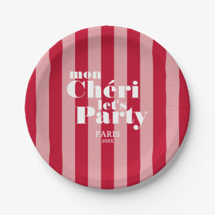 Assiettes En Carton Mon Cherie Faisons la fête Cherry Red Bold Stripe
