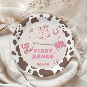 Assiettes En Carton Mon premier Rodeo Cowgirl rose marron fête d'anniv